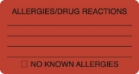 Allergy Warning Labels - MAP3230 - ALLERGIES/DRUG REACTIONS - Fl Red, 3-1/4" X 1-3/4" (Roll of 250)