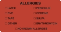 Allergy Warning Labels - MAP3250 - ALLERGIES - Fl Red, 3-1/4" X 1-3/4" (Roll of 250)