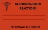 Allergy Warning Labels - MAP327 - ALLERGIES/DRUG REACTIONS - Fl Red, 4" X 2-1/2" (Roll of 100)