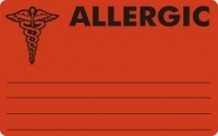 Allergy Warning Labels - MAP486 - ALLERGIC - Fl Red, 4" X 2-1/2" (Roll of 100)