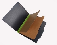 25 Pt. Fushion Black Pressboard Classification Folders, 2/5 Cut ROC Top Tab, Letter Size, 2 Dividers, Green tyvek (Box of 15)